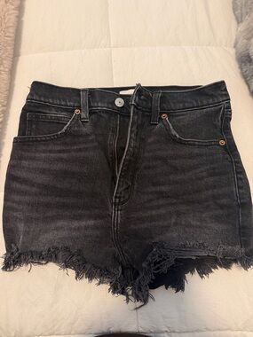 Abercrombie & Fitch Ulta High-Rise Black Washed Denim Frayed-Hem Shorts